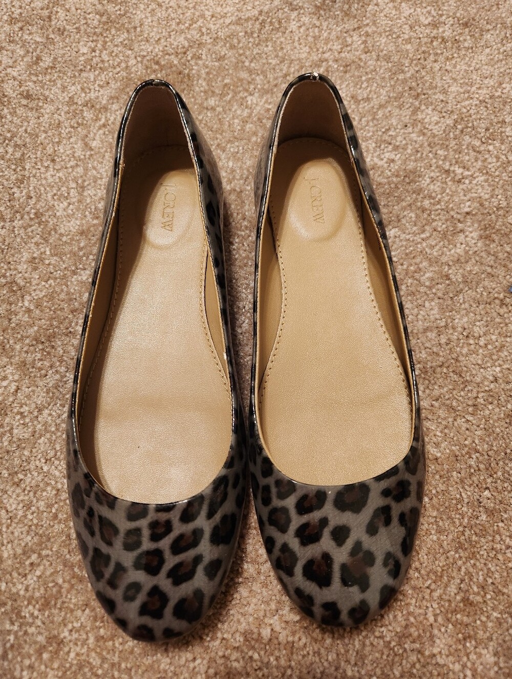 J. Crew Leopard-Print Ballet Flats in Gray and Black